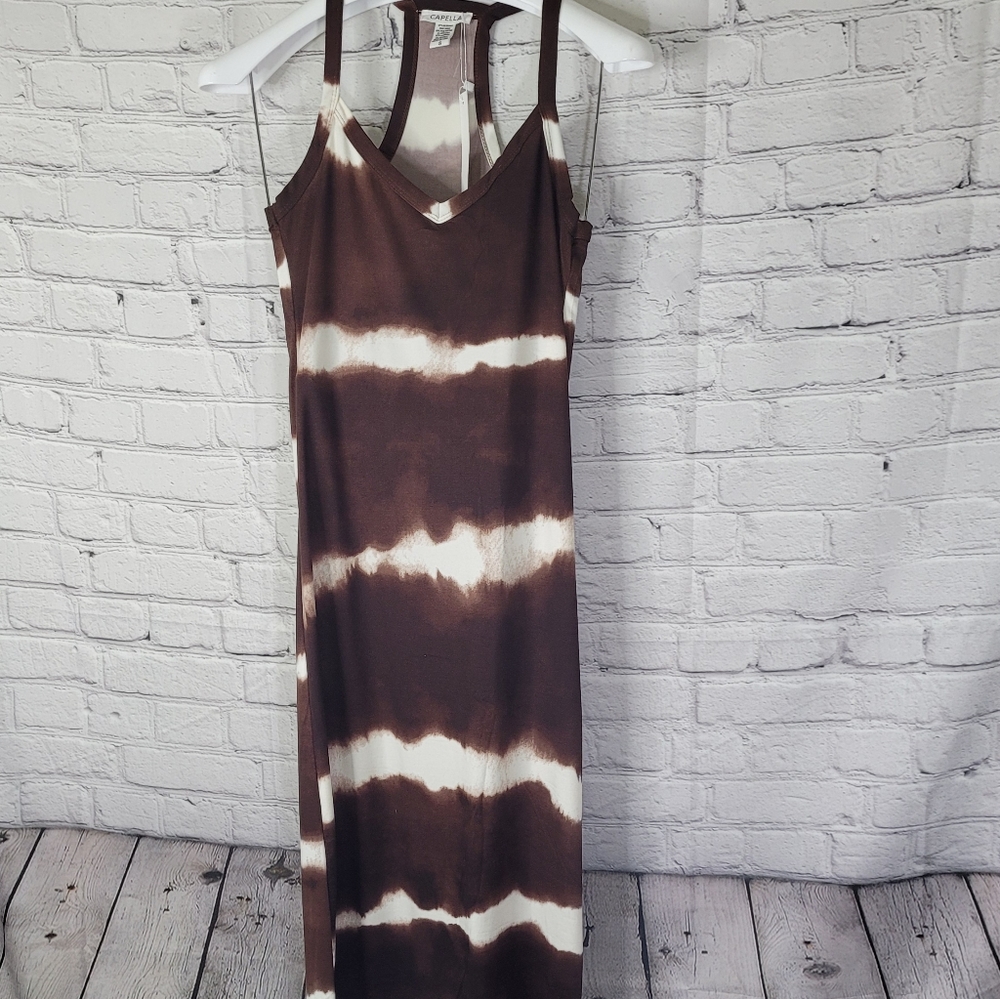 Nwt Stripe Tie-Dye Printed Maxi Dress